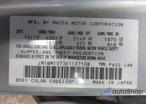 2014 Mazda Mazda3 I Touring z USA, uszkodzony, nr VIN JM1BM1V73E1127108